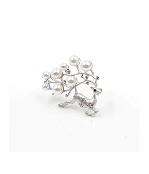 YouBella Jewellery Latest Stylish Crystal Unisex Deer Brooch for Women/Girls/Men (Silver)